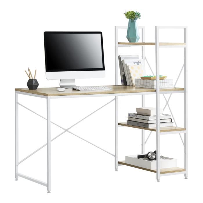 En Casa Bureau Avec Etageres Poste De Travail Table Panneau De Particules De Bois Et Acier Revetu Par Poudre Blanc Et Chene 122 X Achat Vente Bureau En Casa Bureau Avec