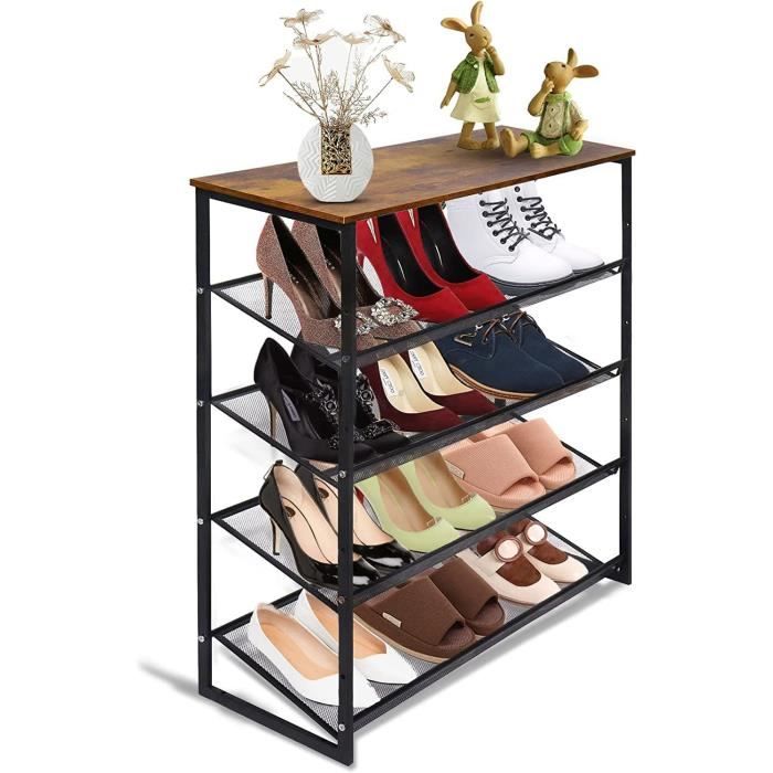Étagère à chaussures à 4 niveaux, armoire à chaussures, étagère en treillis métallique