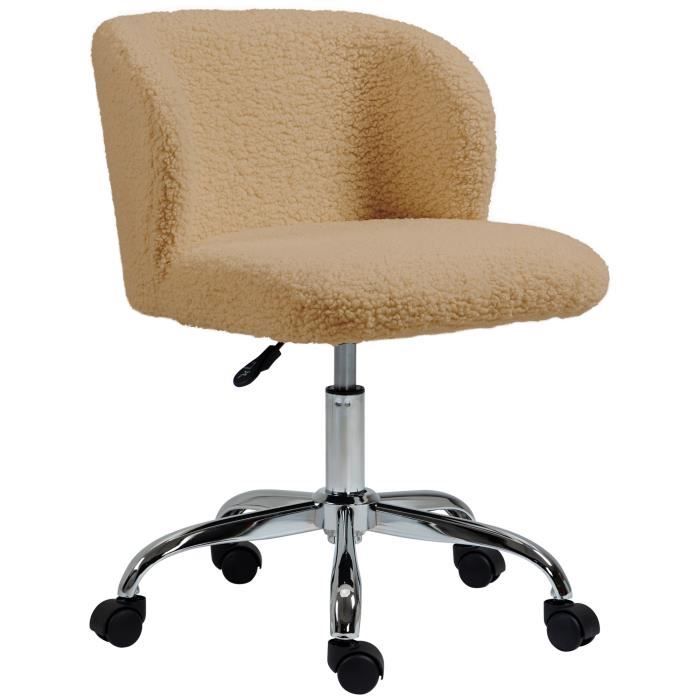 chaise de bureau design - hauteur réglable, pivotante - piètement acier chromé revêtement effet laine bouclée terre de sienne