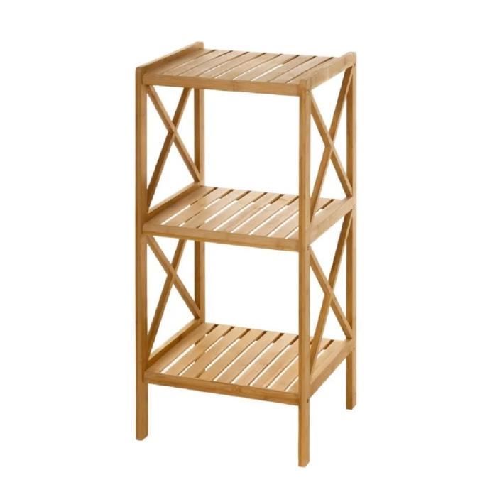 Étagère de rangement - JUANIO - 3 tablettes - Bambou naturel - 37x33x85 cm - Sans produits chimiques