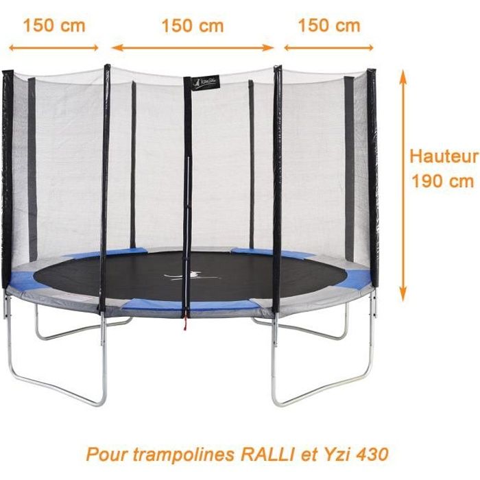Filet de sécurité pour trampolines Ralli et Yzi Ø 425-430cm - Kangui - Noir - 8 poteaux - 190cm de hauteur