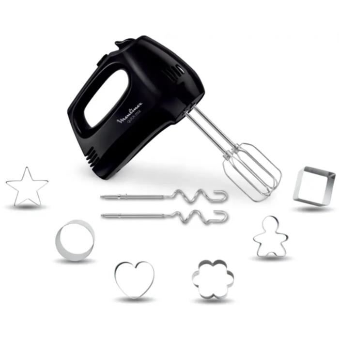 Moulinex Batteur Electrique Cuisine Quick Mix avec 6 Emporte Pièces Fouets et Crochets HM313810