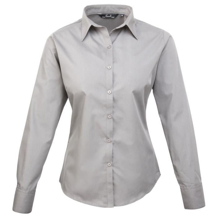 Chemisier a manches longues PREMIER Femme Gris Argent Coupe ajustee Col souple