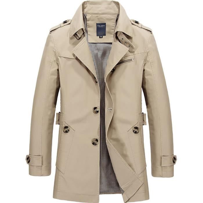 Parka Homme Mode Loisir Long Section Coton Veste Single Breasted