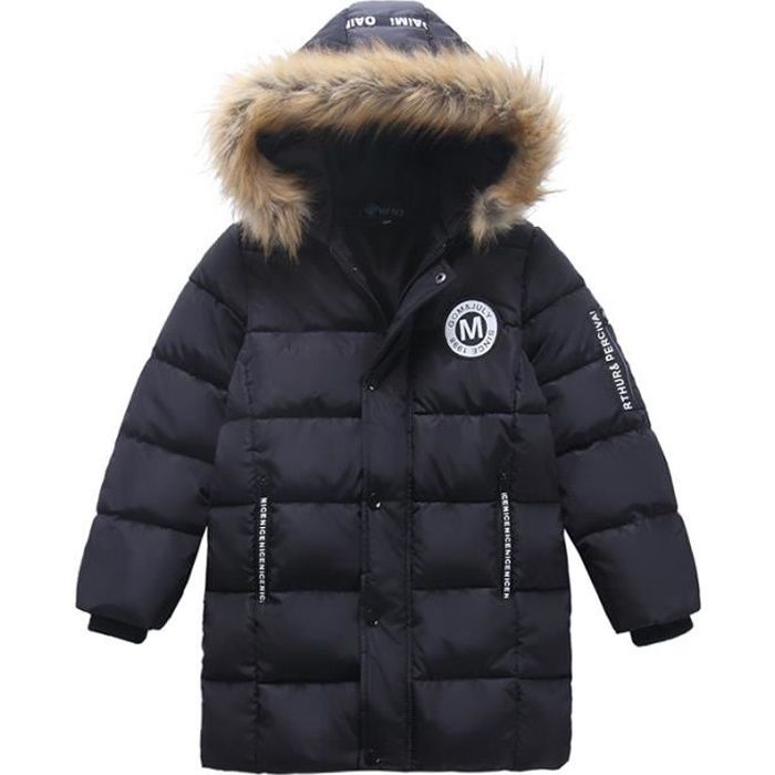 Doudoune Garçon Col En Fourrure Hiver Doudoune Garçon Long épais Chaud En Hiver Veste En Coton De Style Simple Noir Marron Achat Vente Doudoune Cdiscount