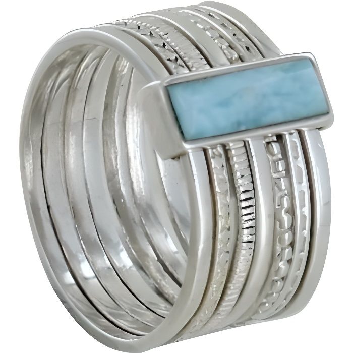 les poulettes bijoux - bague argent semainier et rectangle de larimar - taille 50