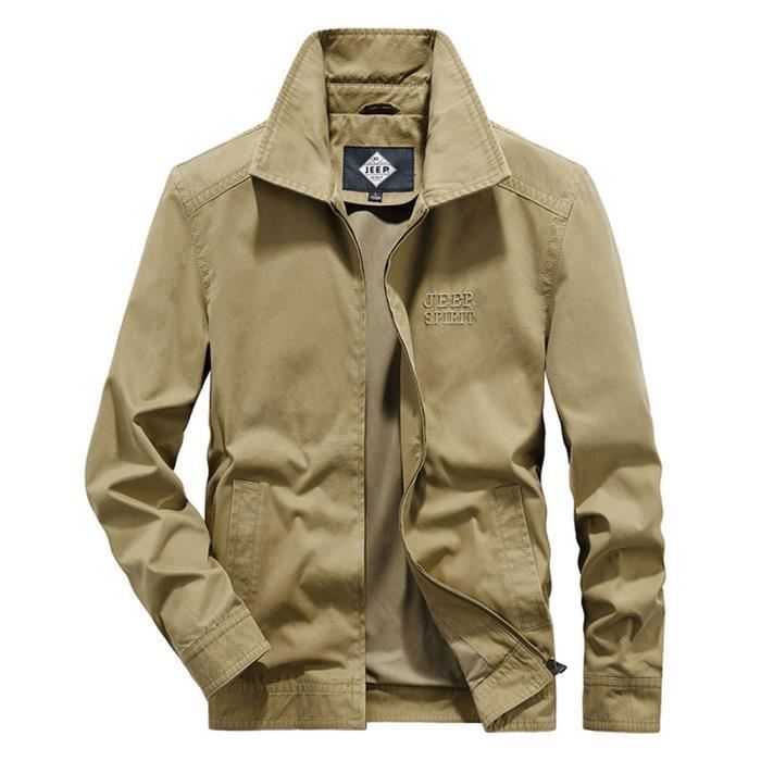 Blouson Homme Casual Mi Saison Fermeture éclaire Col Rabattu