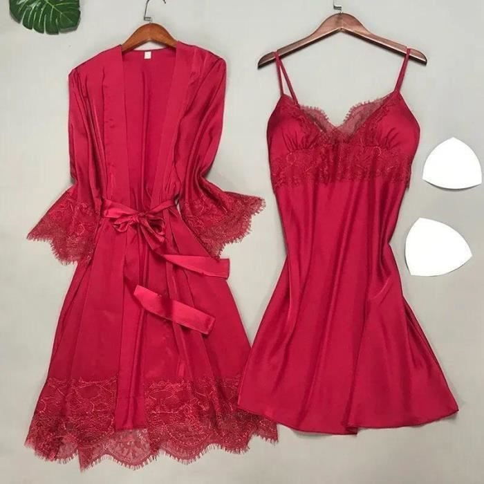Robe Satin pour femmes de nuit Kimono FR14ROV Burgundy c Cdiscount Pret a Porter