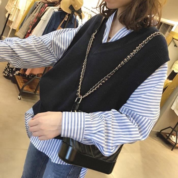 Gilet Sans Manches Femme Col En V - Pullover Tricoté Fin Pour L'automne Et L'hiver - Taille Coupe Slim