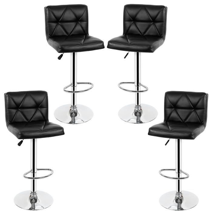 hsturyz lot de 4 chaises de bar, tabourets hauts, siège de cuisine, hauteur réglable, avec dossier et siège rembourré, noir