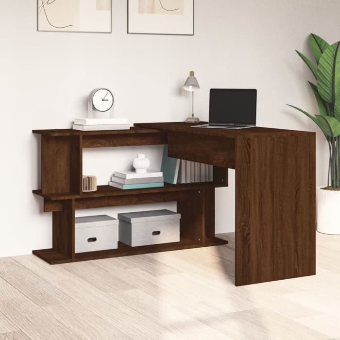 Bureau dangle - OMABETA - Chêne marron - 200x50x76 cm - Bois dingénierie - Design contemporain