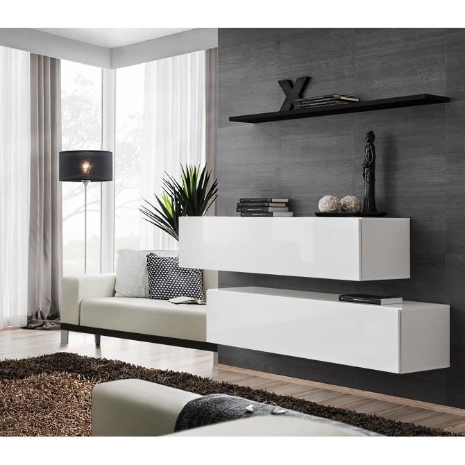 ensemble meubles de salon switch sbii design, coloris blanc brillant et étagère noire. 30 blanc