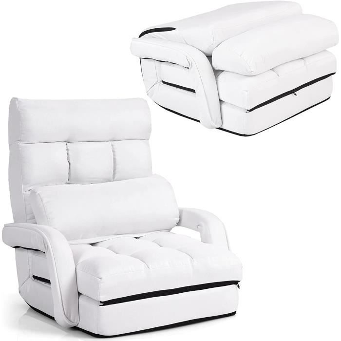 Fauteuil Convertible Chauffeuse Convertible 1 Place Avec Oreiller 5 Positions En Tissu Lin Eponge 54x56x70cm Gris Design In 87429062