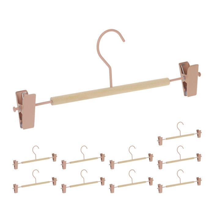 Relaxdays Cintres pinces lot de 10 2 pinces clips pour pantalons et jupes HxLxP: 11 5 x 30 5 x 3 cm rose/nature