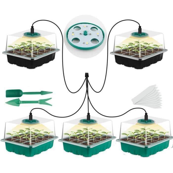 Révéler-Lot de 5 plateaux de démarrage pour graines avec lumière de plantes kit de démarrage de plantes réglable avec dôme et base