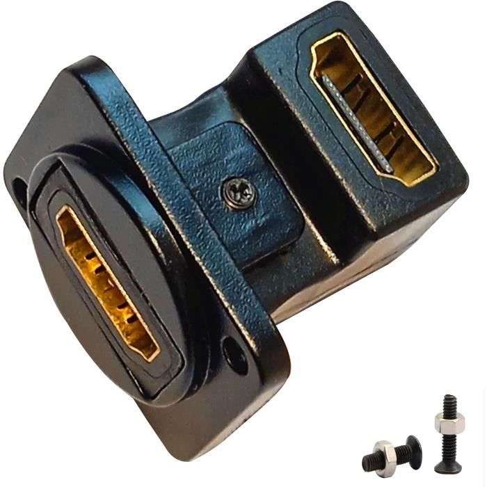 SHANFEILU Adaptateur HDMI Droit De Type D Pour Montage Sur Panneau - Connecteur D'extension - Série D - Coupleur HDMI Femelle Vers Femelle - Connecteur Plaqué Or Avec Vis