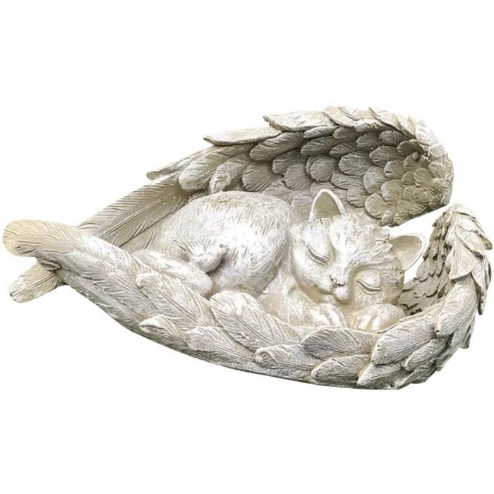 Statuette Couple D'Anges Endormis Dans Leurs Ailes - Résine Blanche - Décoration D'Intérieur