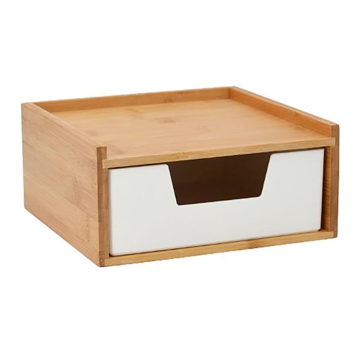 Organisateur De Bureau En Bambou Avec 3 Tiroirs - 30x18 Cm - Pour Fournitures, Cosmétiques, Bijoux - Prêt à L'emploi