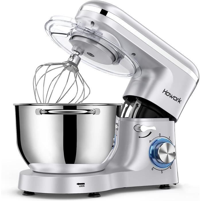 Robot Pâtissier HOWORK (Gris) - Pour Pétrir, Mélanger, Fouetter | Compatible Accessoires Batteur, Bol Inclus