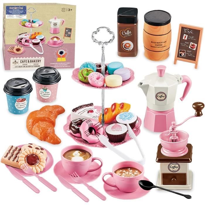 Smartwo Service à Thé Et Dessert 24 Pièces – Dinette Enfant En Bois Rose – Jeux De Rôle Pâtisserie – Cadeau Fille 3 4 5 Ans – Accessoires Cuisine Tout-petits