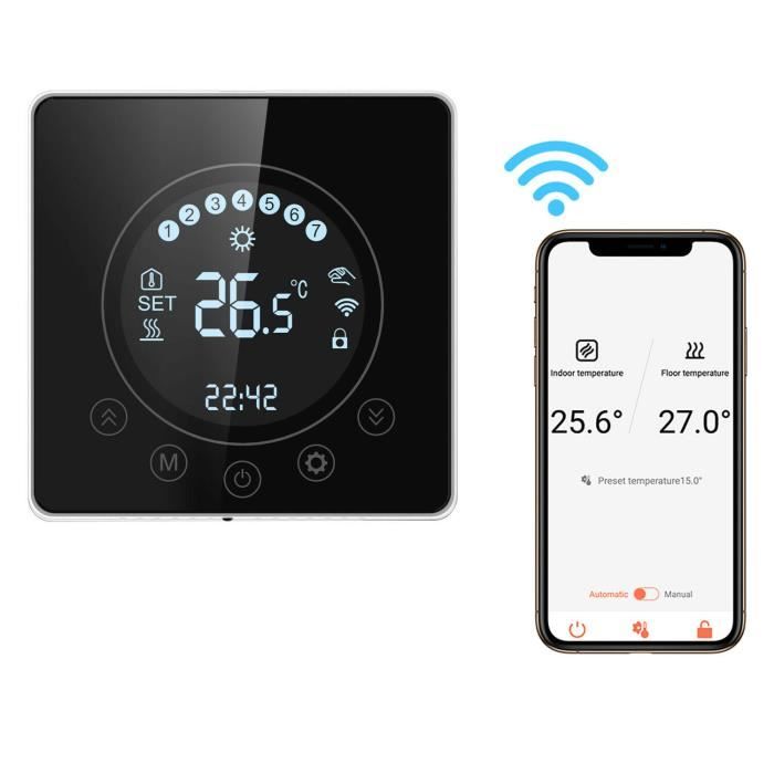 SWAREY Thermostat Wi-Fi pour Chauffage électrique Contrôle APP 5-90℃ Écran Tactile LCD et 3m Câble de Capteur Externe