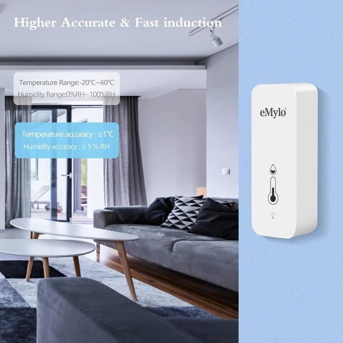 Thermomètre Hygromètre WiFi EMylo - Connecté App Smart Life, Alerte Température, Pour Chambre Bébé