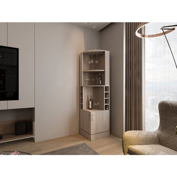 Meuble Bar dangle Syrah avec porte-verres Cendre