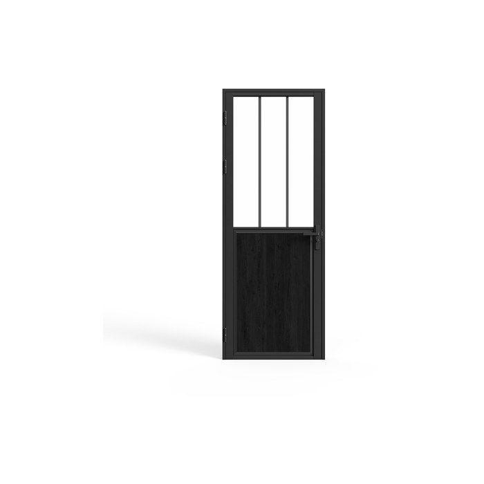 Bloc porte réversible en aluminium et verre trempé style atelier - H204 x L83 cm - Noir - ERMELO