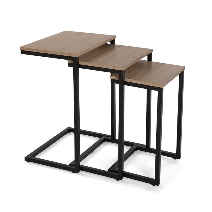 table d'appoint versa trixie - bois et métal - marron et noir - 60 x 30 x 46 cm