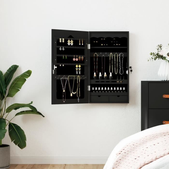 vidaXL Armoire à bijoux avec miroir murale noir 375x10x67 cm 353221