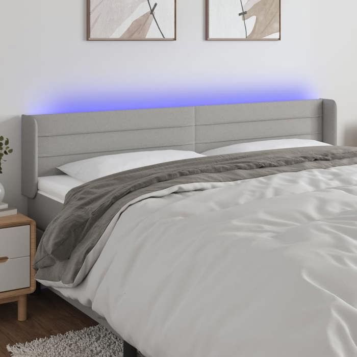 vidaXL Tête de Lit à LED Meuble de Chambre à Coucher Accessoire de Lit Double Tête de Cadre de Lit Intérieur Gris Clair 3123382