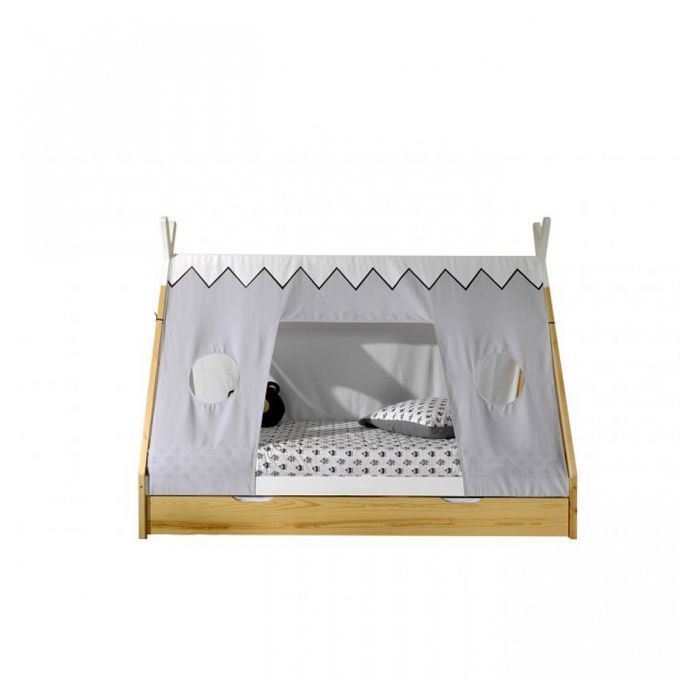 Lit tipi tiroir et toile de tente - VIPACK - Beige - Pin massif Lit tipi tiroir et toile de tente - VIPACK - Beige - Pin massif