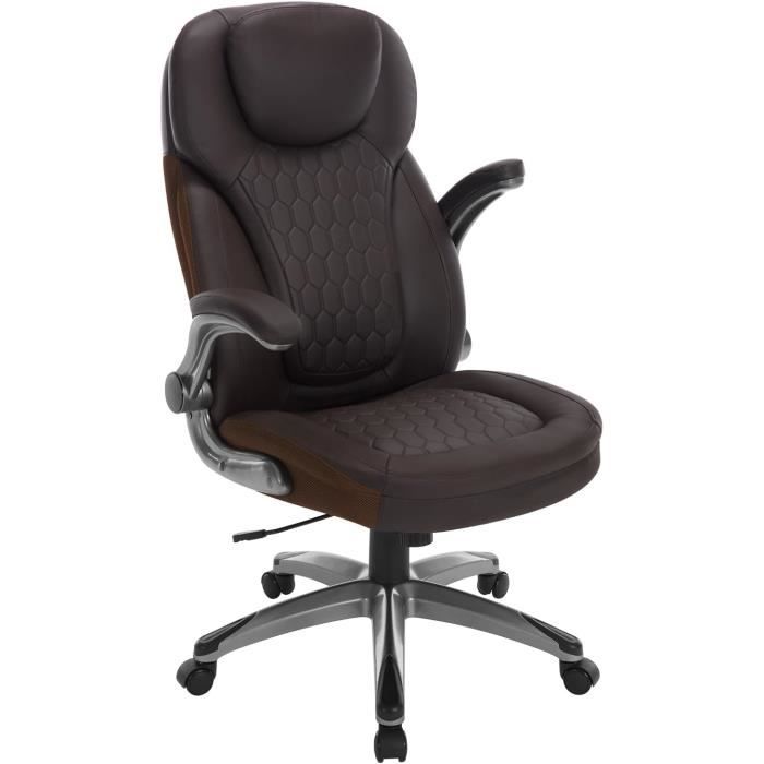 WOLTU Chaise Bureau Fauteuil de Bureau en Similicuir Dossier Haut Réglable en Hauteur Fonction de Basculement Brun W0ATT0318