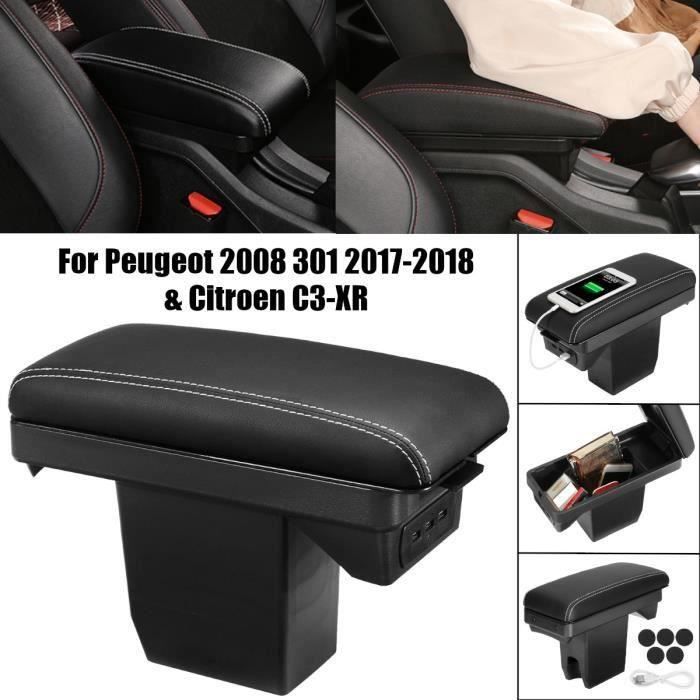 Accoudoir Central Pour Peugeot 208 (2019-2024) – Double Couche – Organisation Rangement – Sans USB – Noir/rouge