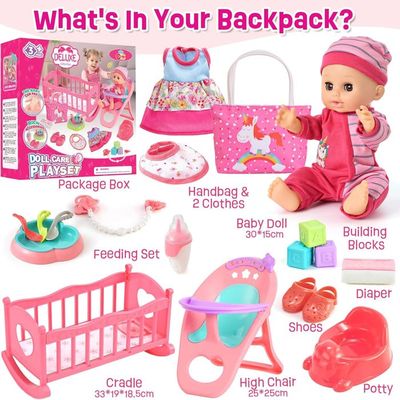 Kit Accessoire Bébé Poupon Kit Interactif 30cm avec Vêtements et Accessoires - Jeux - Jouets
