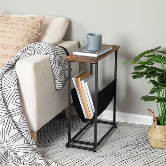 HOOBRO Table d'Appoint, Bout de Canapé, Fin avec Pochette de Rangement, Table de Chevet de Style Industriel, pour Petit Espace, Montage Facile, Cadre en Métal, Aspect Bois,Marron Rustique EBF41BZ01