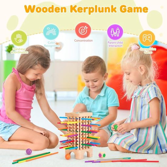 Jeu De Tour En Bois Avec Bâtonnets Colorés Et Dé - Jeu Familial 2-4 Joueurs - Développe Logique Et Motricité Fine - Cadeau Enfant
