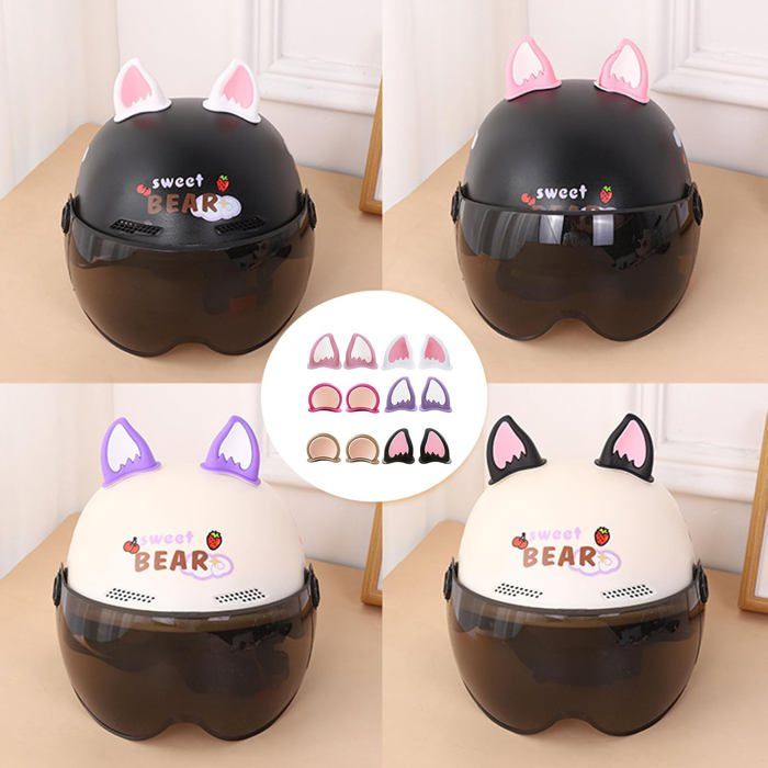 2 Paires Oreilles De Chat Pour Casque Moto – Décoration Mignonne Lila & Noir – Autocollants 3D TPU/ABS Pour Casque, Ski, Vélo – Style Kawaii Facile à Poser