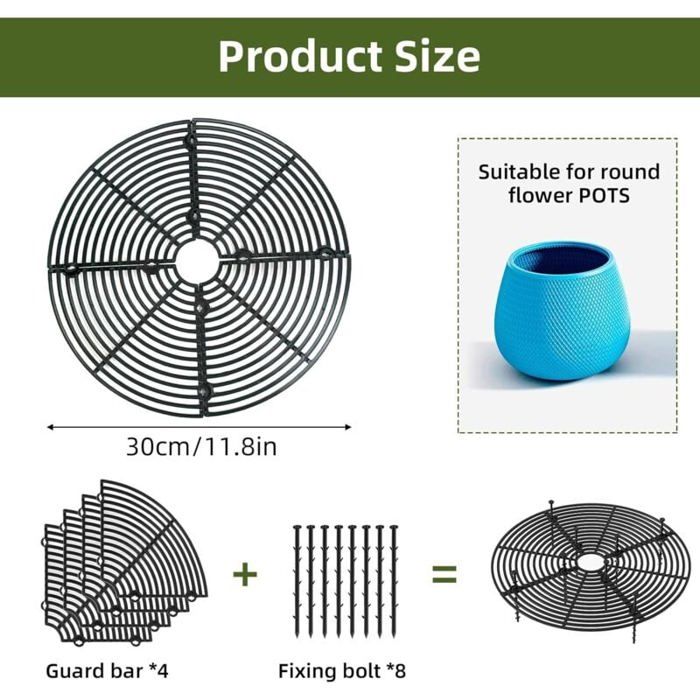 Lot De 2 Grilles De Protection Pour Pots De Fleurs 30 Cm - Empêche Les Chats De Gratter La Terre - Noir