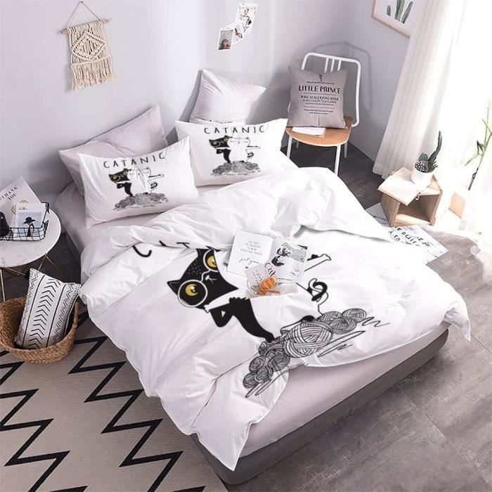 Housse de Couette Chaton Roux à Poil Court. Parure de Lit avec 2 Taies d'oreiller pour Ado