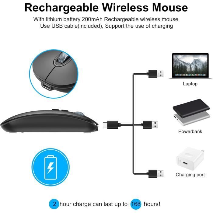 Souris sans fil optique - Bluetooth 3.0 - Batterie Rechargeable - Dpi  réglable - pour PC MAC Tablette - Noir - ®