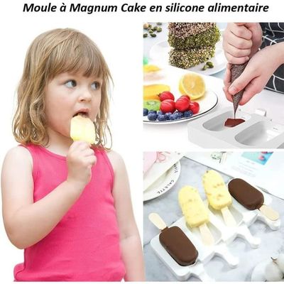 Moule à Glace en Silicone, Moule Magnum Cake, Moule à Crème Glacée, Moule à Dessert avec 2 Couvercles et 100 Bâtonnets en Bois pour Maison Dessert, Jus de Fruits, Crème Glacée (Rouge