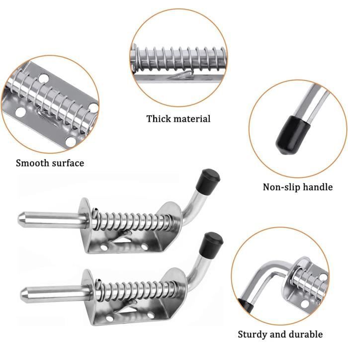 2 Verrous à Ressort En Acier Inox 304 - Taille 92mm (3.6"), Pour Portillon Ou Grille, Par Uxcell