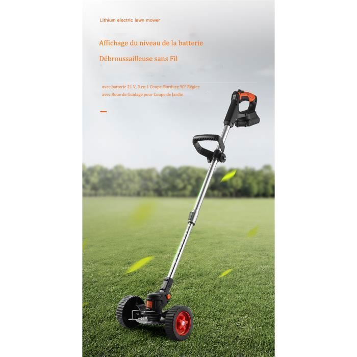 Débroussailleuse Électrique Sans Fil 21V 4000mAh - Coupe Bordure Avec 2 Batteries, Roues Et 3 Lames Pour Jardin