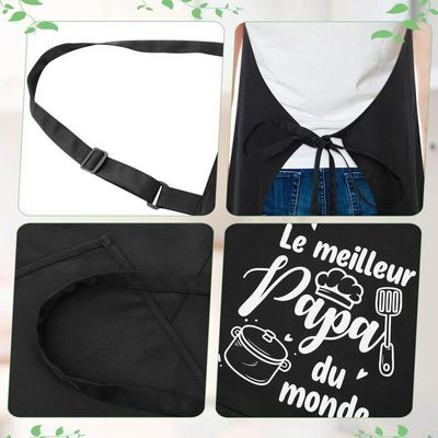 GEBETTER Tablier Cuisine Papa Étanche Réglable Avec Poche Tablier Homme Barbecue Noir Cadeau Papa Pour Fête Père Anniversaire Noël (PAPA MAÎTRE DU GRILL