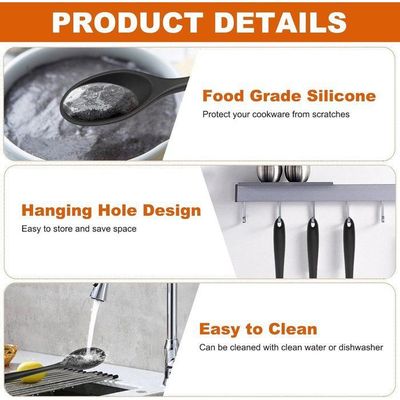 Lot De 3 Cuillères De Cuisine En Silicone Noires - Antiadhésives, Résistantes à La Chaleur - 27,5 Cm