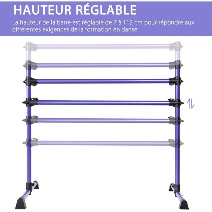 GYMAX Barre De Danse Double – Hauteur Réglable 17-117,5 Cm – Pieds Pivotants Antidérapants – Pour Ballet, Stretching Et Pilates – Idéale Adultes Et Enfants