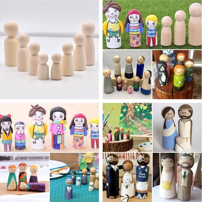 50 Figurines En Bois à Peindre - Bonhommes De Différentes Tailles - Pour DIY, Décoration, Artisanat Enfants - 4