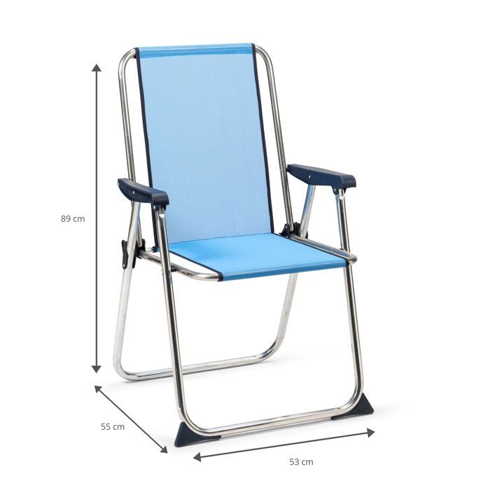 Chaise De Plage AKTIVE Pliable - Dossier Fixe, 100kg Charge | Aluminium, Textilène Bleu/Blanc