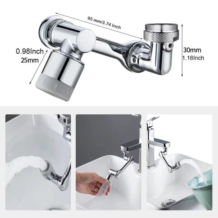 HEGEHE Tête de pulvérisateur de robinet de cuisine rotative à 1080 °,  extension de robinet d'évier universel, robinets d'aérateur adaptateur  douche